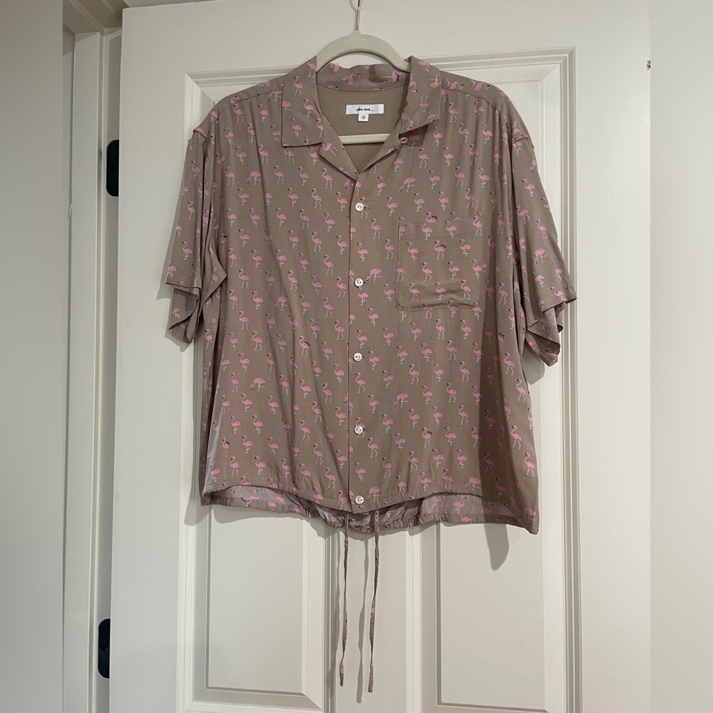 Niko and… Flamingo Print Button-down Shirt - brown and pink - size M (3)